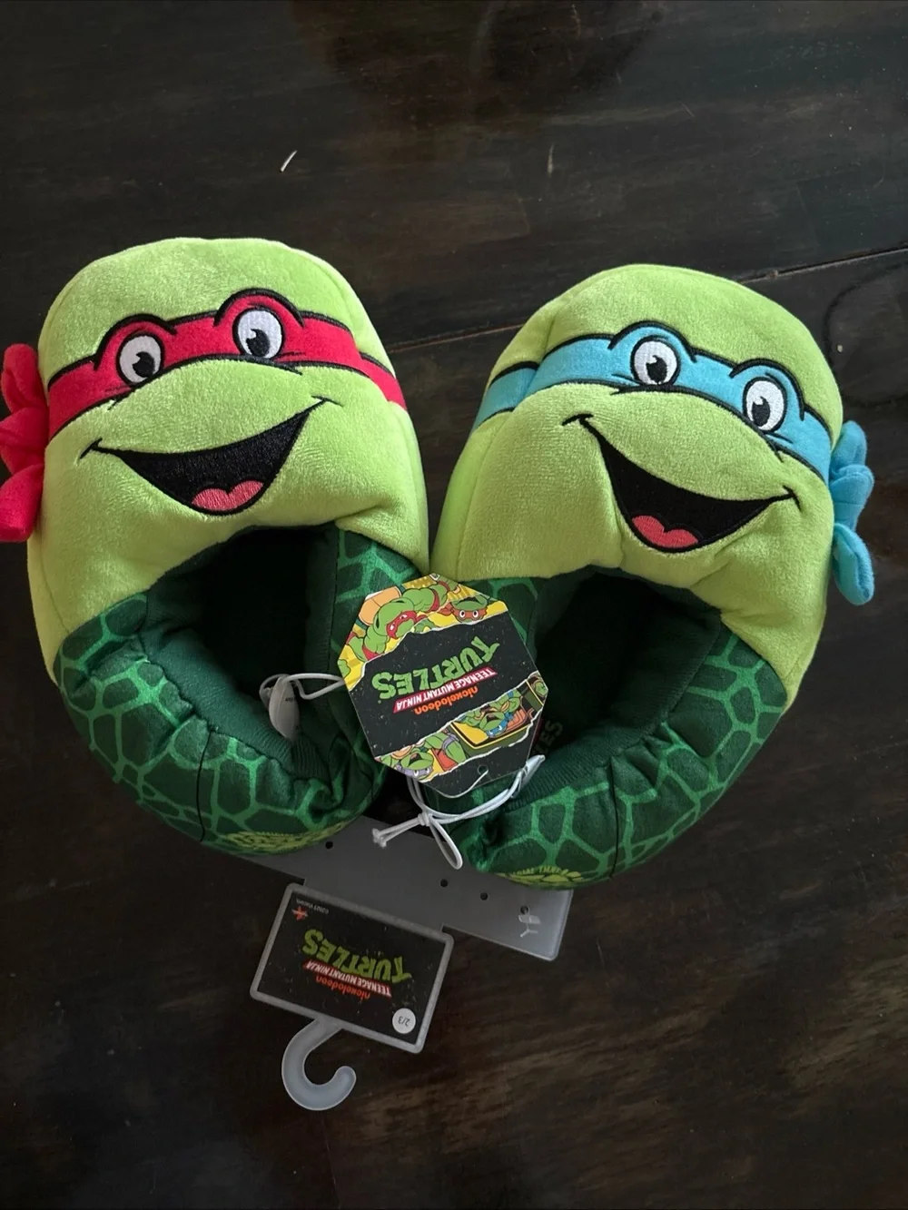 Teenage Mutant Ninja Turtles Plush Slippers - Green with Red & Blue Masks size 3
